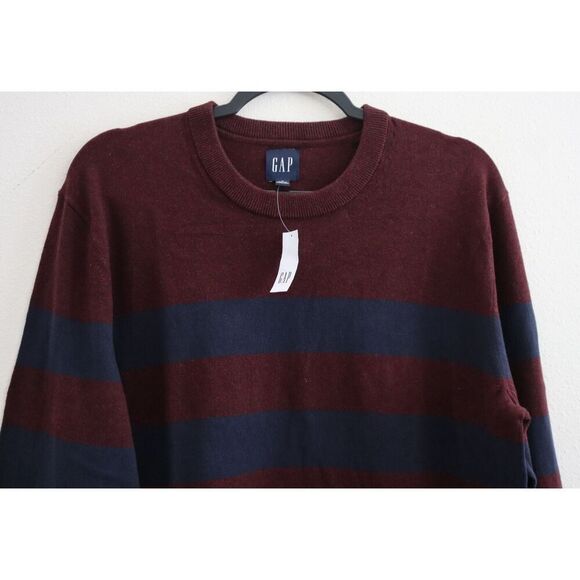 GAP 730479-02 Men's Sz Large Navy Burgundy Striped Crewneck Sweater - Picture 6 of 8
